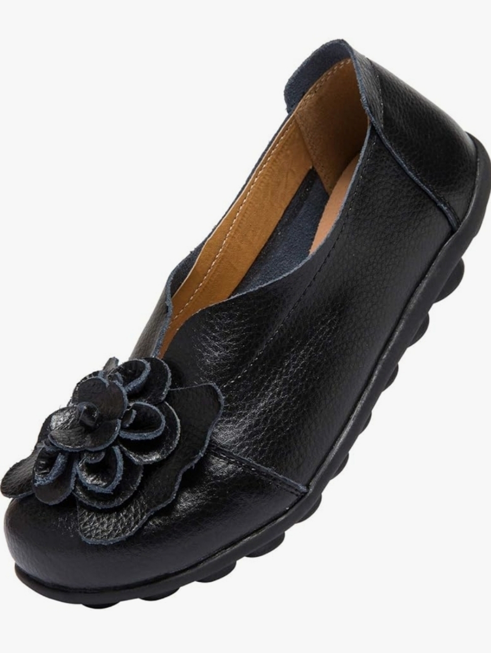 NWOT Black Leather Floral Slip-On Women's Shoe